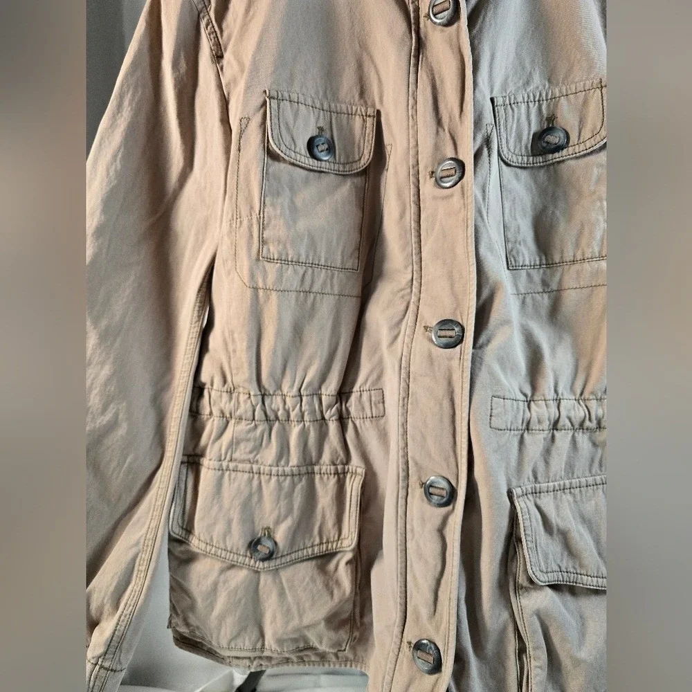 Ann Taylor LOFT Womens XL Tan Khaki Utility Field Jacket Button Front Drawstring - Picture 5 of 10